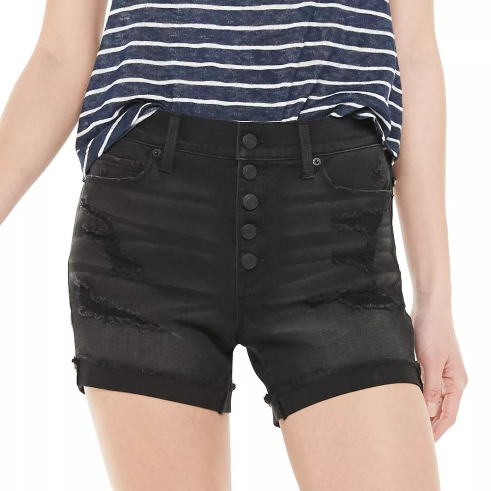Mudd Black Distressed High-Waist Jean Shorts
